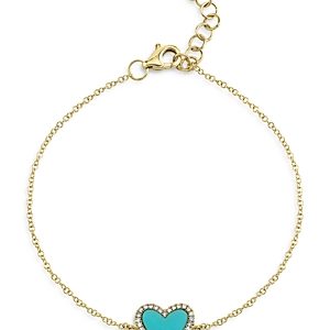 Moon & Meadow Diamond & Turquoise Heart Chain Bracelet in 14K Yellow Gold - 100% Exclusive- 4043142