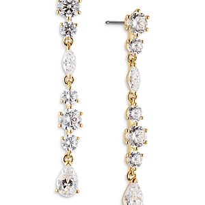 Nadri Prima Round & Pear Shape Cubic Zirconia Linear Drop Earrings in 18K Gold Plated- 4044805