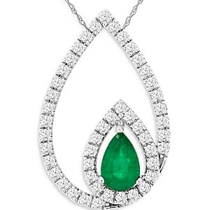 Bloomingdale's Emerald & Diamond Pear Shaped Pendant Necklace in 14K White Gold, 18 - 100% Exclusive- 3997512