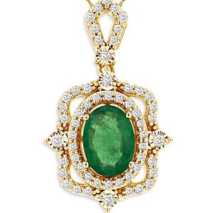 Bloomingdale's Emerald & Diamond Art Deco Pendant Necklace in 14K Yellow Gold, 18- 100% Exclusive- 3997503