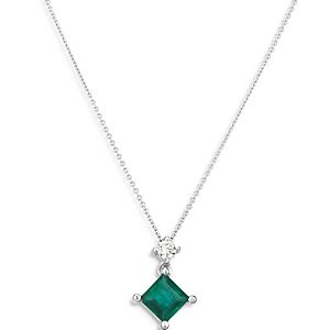 Bloomingdale's Princess Cut Emerald & Diamond Pendant Necklace in 14K White Gold, 16 - 100% Exclusive- 4016001
