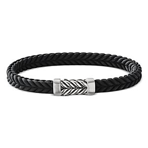 David Yurman Men's Sterling Silver Chevron Black Rubber Bracelet- 3727960