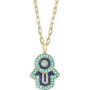 Bloomingdale's Turquoise, Sapphire & Diamond Hamsa Pendant Necklace in 14K Yellow Gold, 18 - 100% Exclusive- 3984428