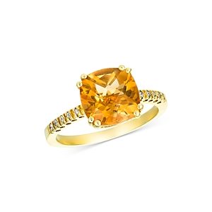 Citrine Cushion Ring with Diamonds in 14K Yellow Gold - 100% Exclusive- 896136