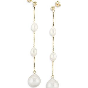 Bloomingdale's Cultured Freshwater Pearl & Baroque Pearl Line Earrings in 14K Yellow Gold - 100% Exclusive- 4053459