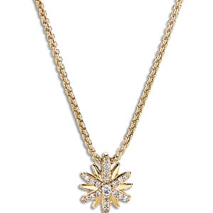 David Yurman Petite Starburst Pendant Necklace in 18K Yellow Gold with Pave Diamonds, 18- 3728171