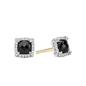 David Yurman Sterling Silver Chatelaine Black Onyx Stud Earrings with Diamonds - 100% Exclusive- 3986356