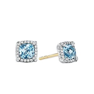 David Yurman Sterling Silver Chateline Blue Topaz & Diamond Stud Earrings - 100% Exclusive- 4085998