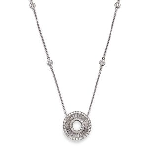 Bloomingdale's Diamond Round & Baguette Circle Pendant Necklace in 14K White Gold, 1.15 ct. t.w. - 100% Exclusive- 3997541