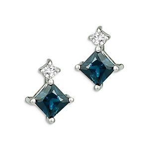 Bloomingdale's Princess Cut Sapphire & Diamond Stud Earrings in 14K White Gold - 100% Exclusive- 4059242