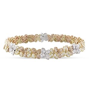 Pasquale Bruni 18K Rose, White & Yellow Gold White & Champagne Diamond Flower Link Bracelet- 4010322