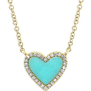 Moon & Meadow 14K Yellow Gold Kate Turquoise & Diamond Heart Pendant Necklace, 18- 4082692