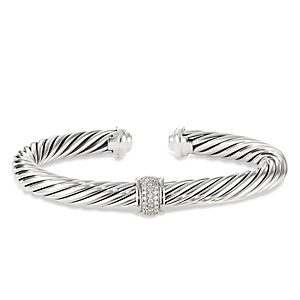 David Yurman Sterling Silver Classic Diamond Cable Cuff Bracelet- 3493218
