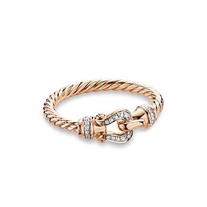 David Yurman Petite Buckle Ring in 18K Rose Gold with Diamonds- 4002478