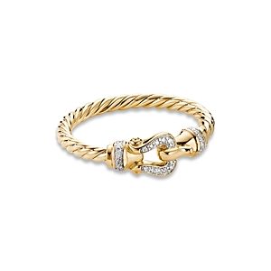 David Yurman Petite Buckle Ring in 18K Yellow Gold with Diamonds- 4002481