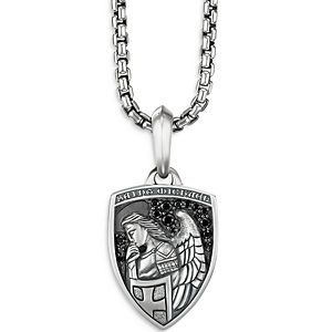 David Yurman Men's Sterling Silver St. Michael Medallion Amulet with Pave Black Diamonds- 4001971