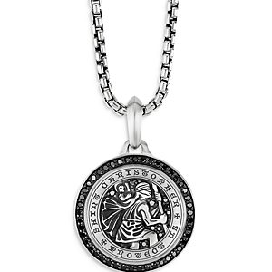 David Yurman Men's Sterling Silver St. Christopher Medallion Amulet with Pave Black Diamonds- 4001968