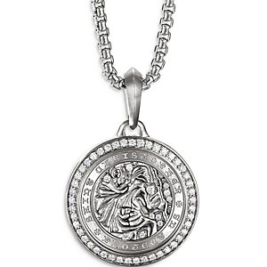 David Yurman Men's Sterling Silver St. Christopher Medallion Amulet with Pave Diamonds- 4001969
