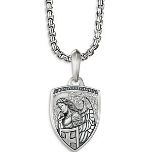 David Yurman Men's Sterling Silver St. Michael Medallion Amulet with Pave Diamonds- 4001972