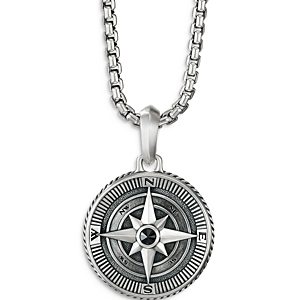 David Yurman Men's Sterling Silver Maritime Compass Amulet with Black Diamond- 4001973