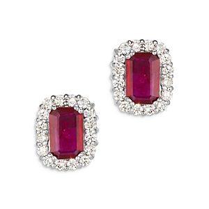 Bloomingdale's Ruby & Diamond Halo Stud Earrings in 14K White Gold - 100% Exclusive- 4083328