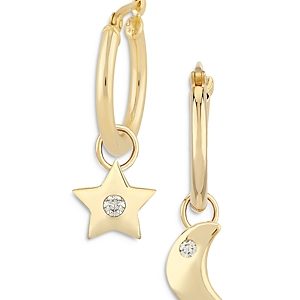 Bloomingdale's Diamond Star & Moon Dangle Hoop Earrings in 14K Yellow Gold, 0.02 ct. t.w. - 100% Exclusive- 4091310