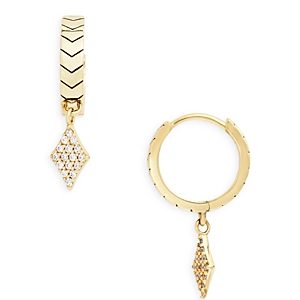 Argento Vivo Pave Diamond Shape Charm Chevron Huggie Hoop Earrings in 14K Gold Plated Sterling Silver- 4122361