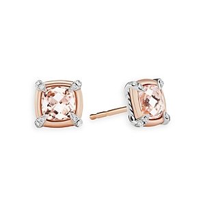 David Yurman 18K x Gold Petite Chatelaine Morganite & Diamond Pave Stud Earrings- 4002351