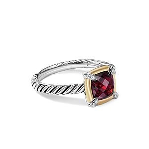 David Yurman 18K Yellow Gold & Sterling Silver Petite Chatelaine Garnet & Diamond Bezel Ring- 4002379