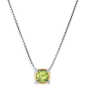 David Yurman Sterling Silver Petite Chatelaine Peridot & Diamond Pendant Necklace with 18K Yellow Gold, 18- 4002360