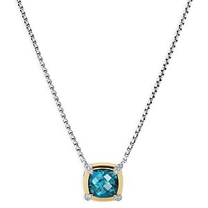 David Yurman Sterling Silver Petite Chatelaine Hampton Blue Topaz & Diamond Pendant Necklace with 18K Yellow Gold, 18- 4002359