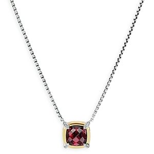 David Yurman Sterling Silver Petite Chatelaine Garnet & Diamond Pendant Necklace with 18K Yellow Gold, 18- 4002358
