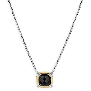 David Yurman Sterling Silver Petite Chatelaine Onyx & Diamond Pendant Necklace with 18K Yellow Gold, 18- 4002357