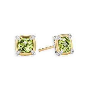David Yurman Sterling Silver Petite Chatelaine Peridot & Diamond Pave Stud Earrings in 18K Yellow Gold- 4002355