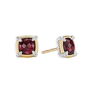David Yurman Sterling Silver Petite Chatelaine Garnet & Diamond Pave Stud Earrings with 18K Yellow Gold- 4002353