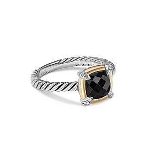 David Yurman 18K Yellow Gold & Sterling Silver Petite Chatelaine Onyx & Diamond Bezel Ring- 4002370