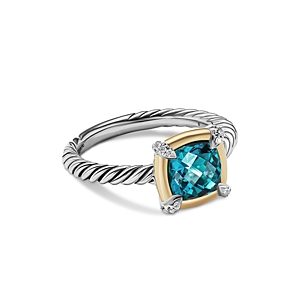 David Yurman 18K Yellow Gold & Sterling Silver Petite Chatelaine Hampton Blue Topaz & Diamond Bezel Ring- 4002388