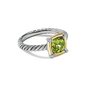 David Yurman 18K Yellow Gold & Sterling Silver Petite Chatelaine Peridot & Diamond Bezel Ring- 4002397