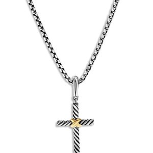 David Yurman 18K Yellow Gold & Sterling Silver Amulets Textured Cross Pendant- 4002187