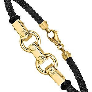 Bloomingdale's Fancy Link Leather Bracelet in 14K Yellow Gold - 100% Exclusive- 4133242