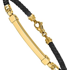 Bloomingdale's Polished Bar Leather Bracelet in 14K Yellow Gold - 100% Exclusive- 4133240