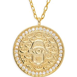 Argento Vivo G Hamsa Pave Evil Eye Pendant Necklace in 14K Gold Plated Sterling Silver, 16-18- 4122366