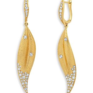 Graziela Gems 18K Yellow Gold Folha Diamond Leaf Drop Earrings- 4126369