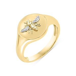 Bloomingdale's Diamond Bee Signet Ring in 14K Yellow Gold, 0.02 ct. t.w. - 100% Exclusive- 4147959
