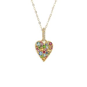Rachel Reid 14K Yellow Gold Multi Gemstone Heart Pendant Necklace, 17- 4161123