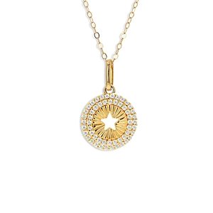 Rachel Reid 14K Yellow Gold Diamond Halo Star Disc Pendant Necklace, 17- 4161119