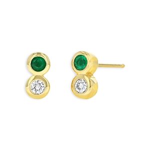 Rachel Reid 14K Yellow Gold Emerald & Diamond Stud Earrings- 4160762