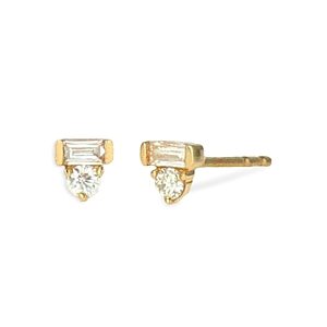 Rachel Reid 14K Yellow Gold Diamond Round & Baguette Stud Earrings- 4160760