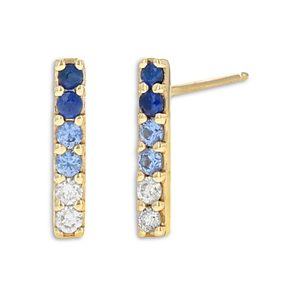 Rachel Reid 14K Yellow Gold Blue Sapphire & Diamond Ombre Vertical Bar Stud Earrings- 4160767