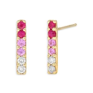 Rachel Reid 14K Yellow Gold Ruby, Pink Sapphire & Diamond Ombre Vertical Bar Stud Earrings- 4160766